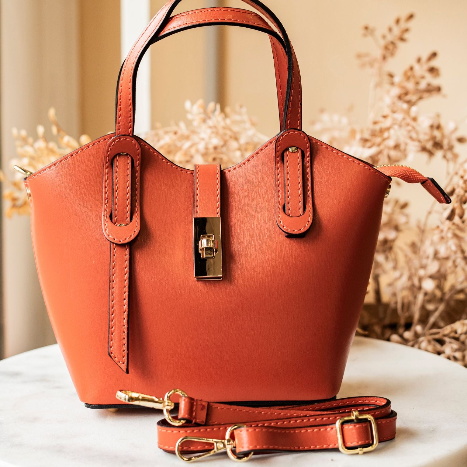 borsa arancio mini in pelle interni rossi