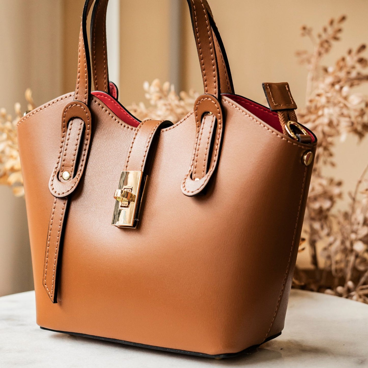 borsa cuoio mini in pelle interni rossi