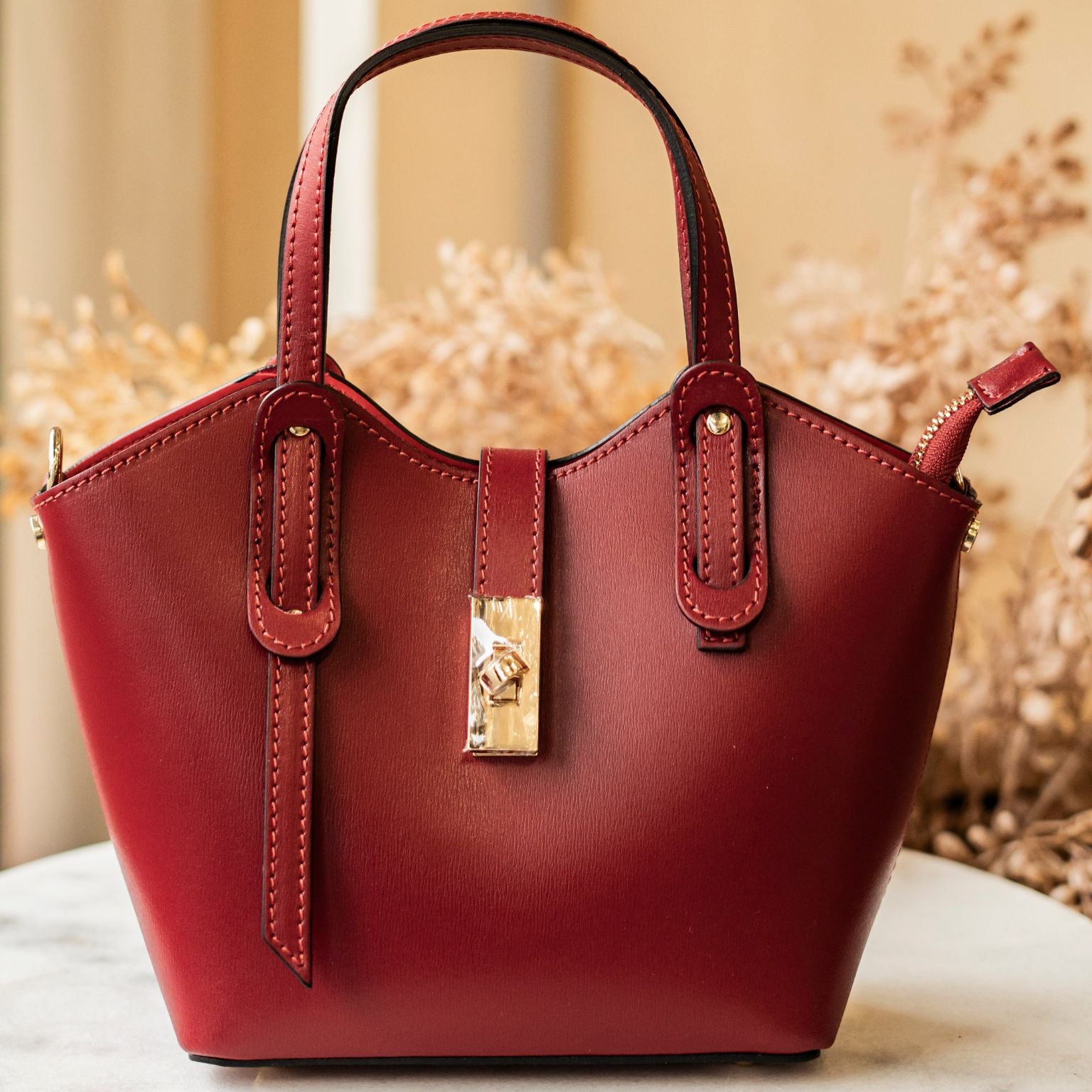 borsa rossa mini in pelle interni rossi