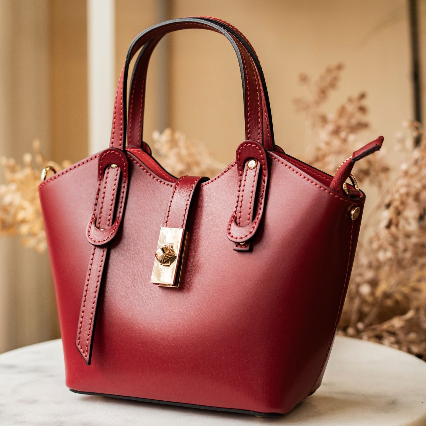 borsa rossa mini in pelle interni rossi