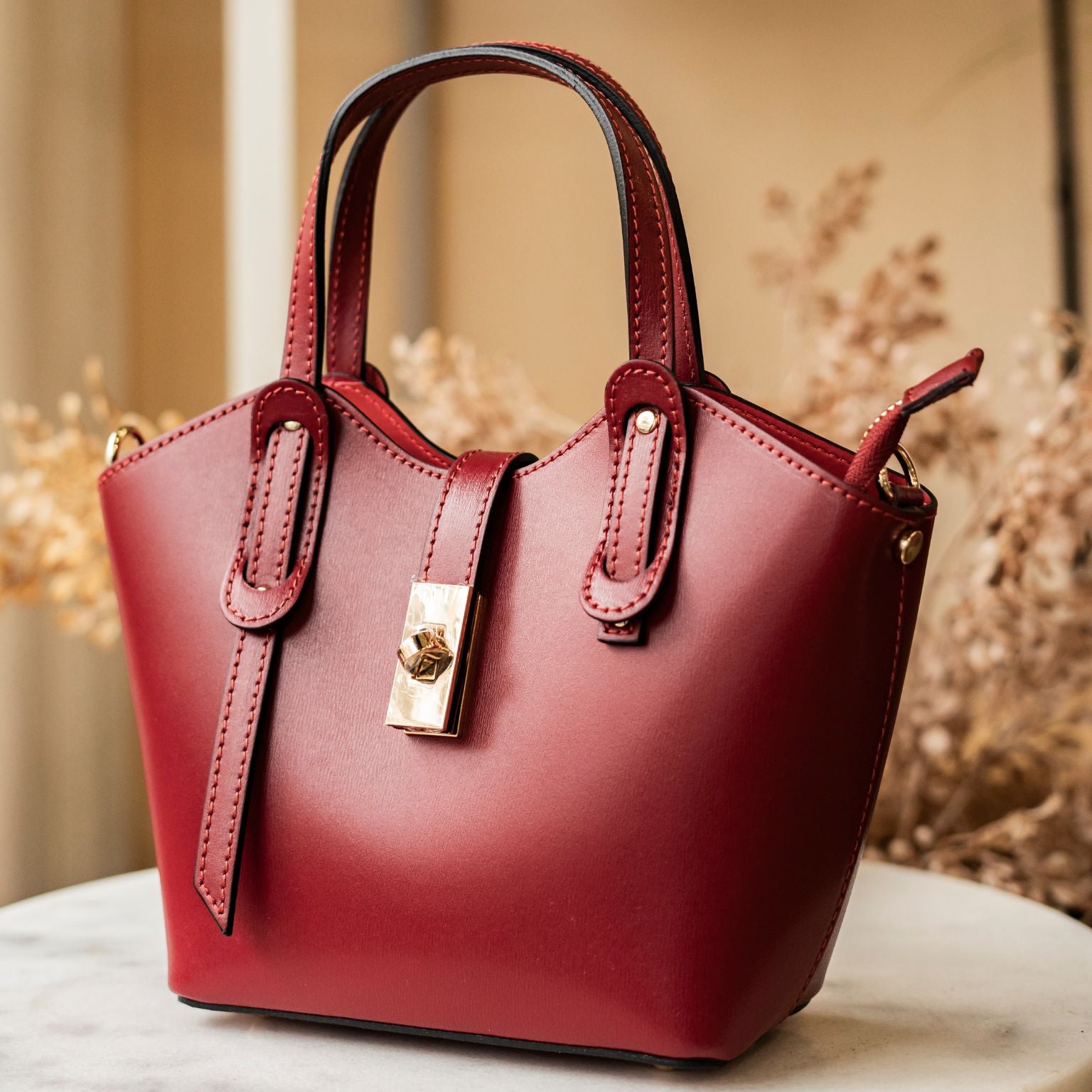 borsa rossa mini in pelle interni rossi