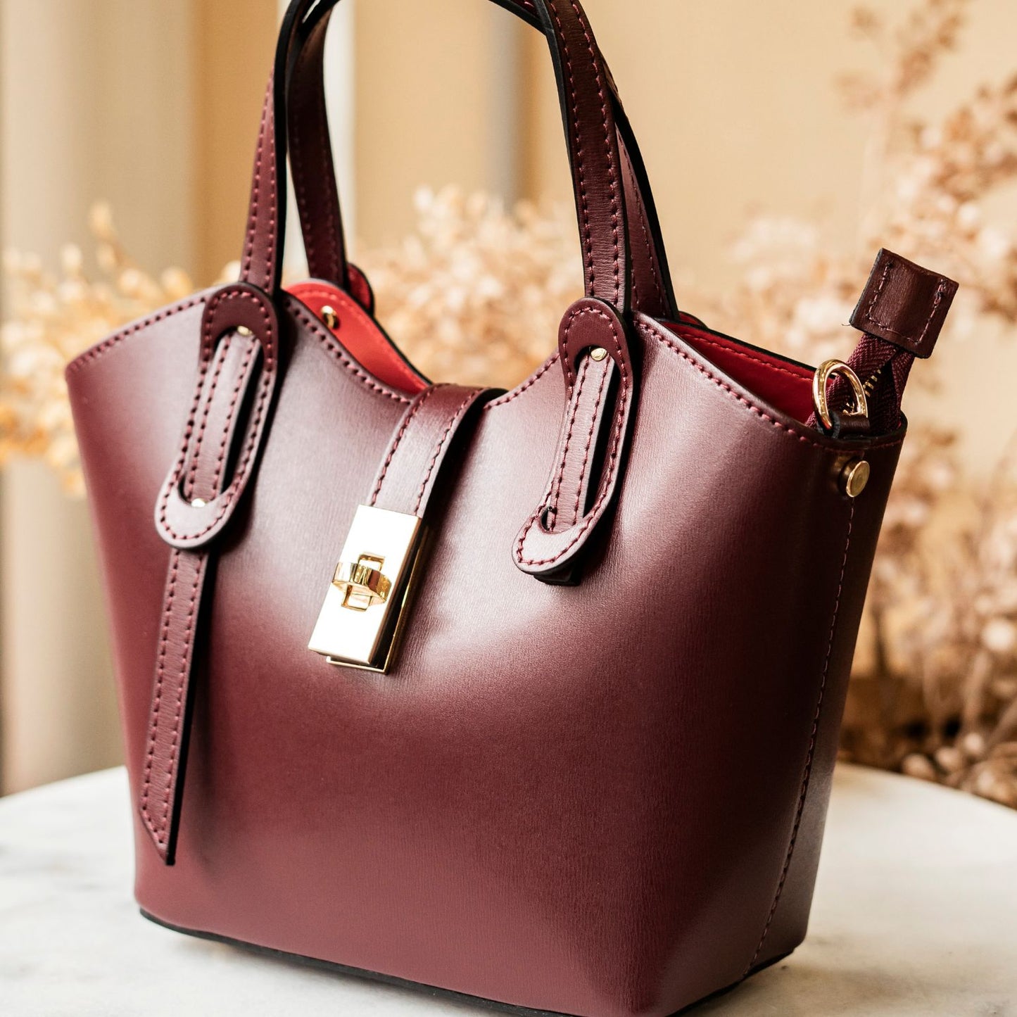 borsa in pelle interni rossi