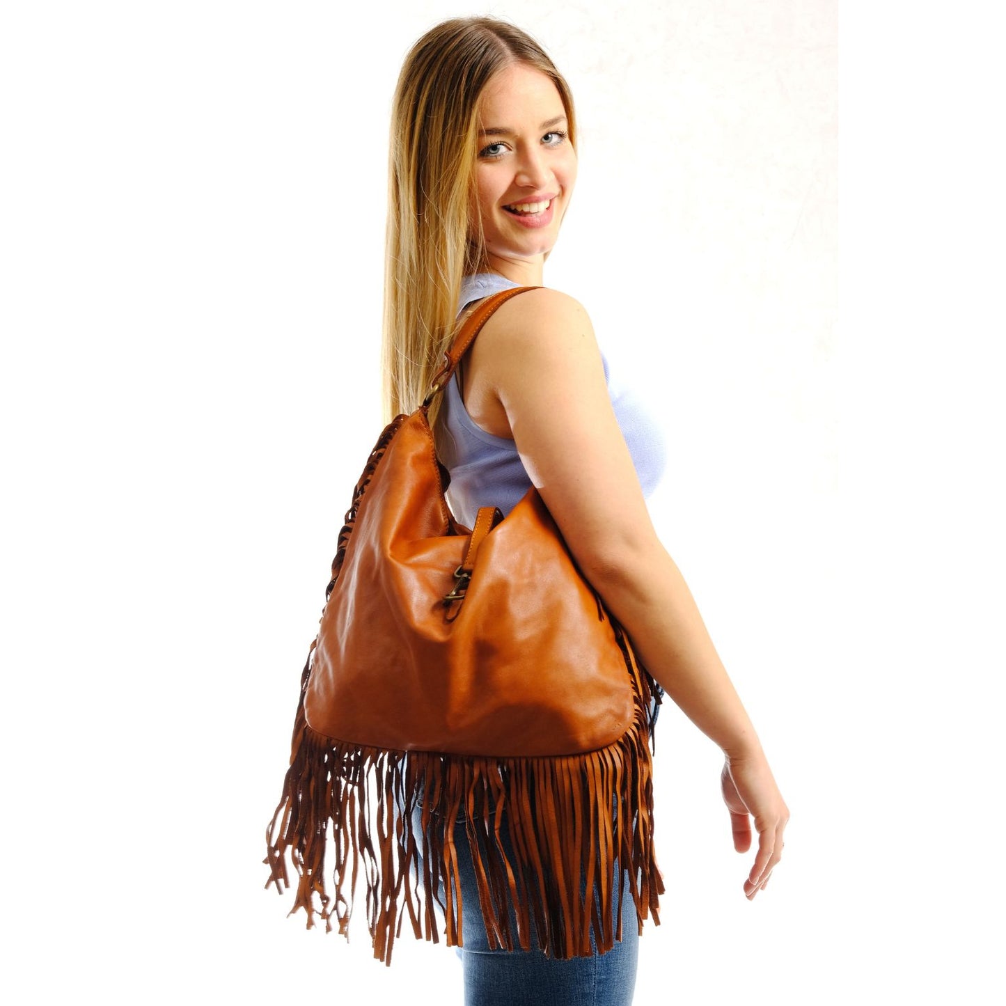 Borsa in pelle con frange - SIRIA