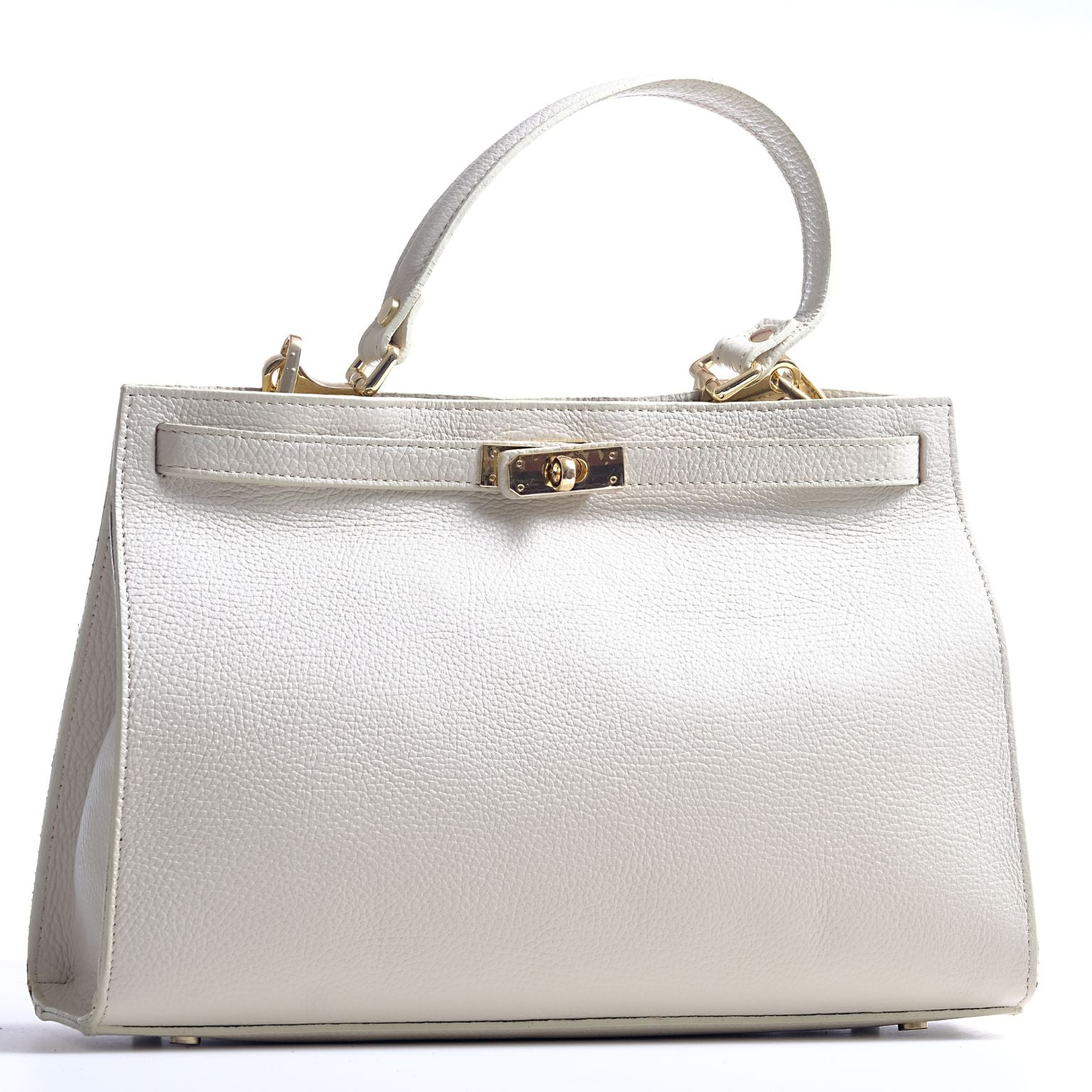 borsa in pelle martellata color crema capiente con chiusura a torsione
