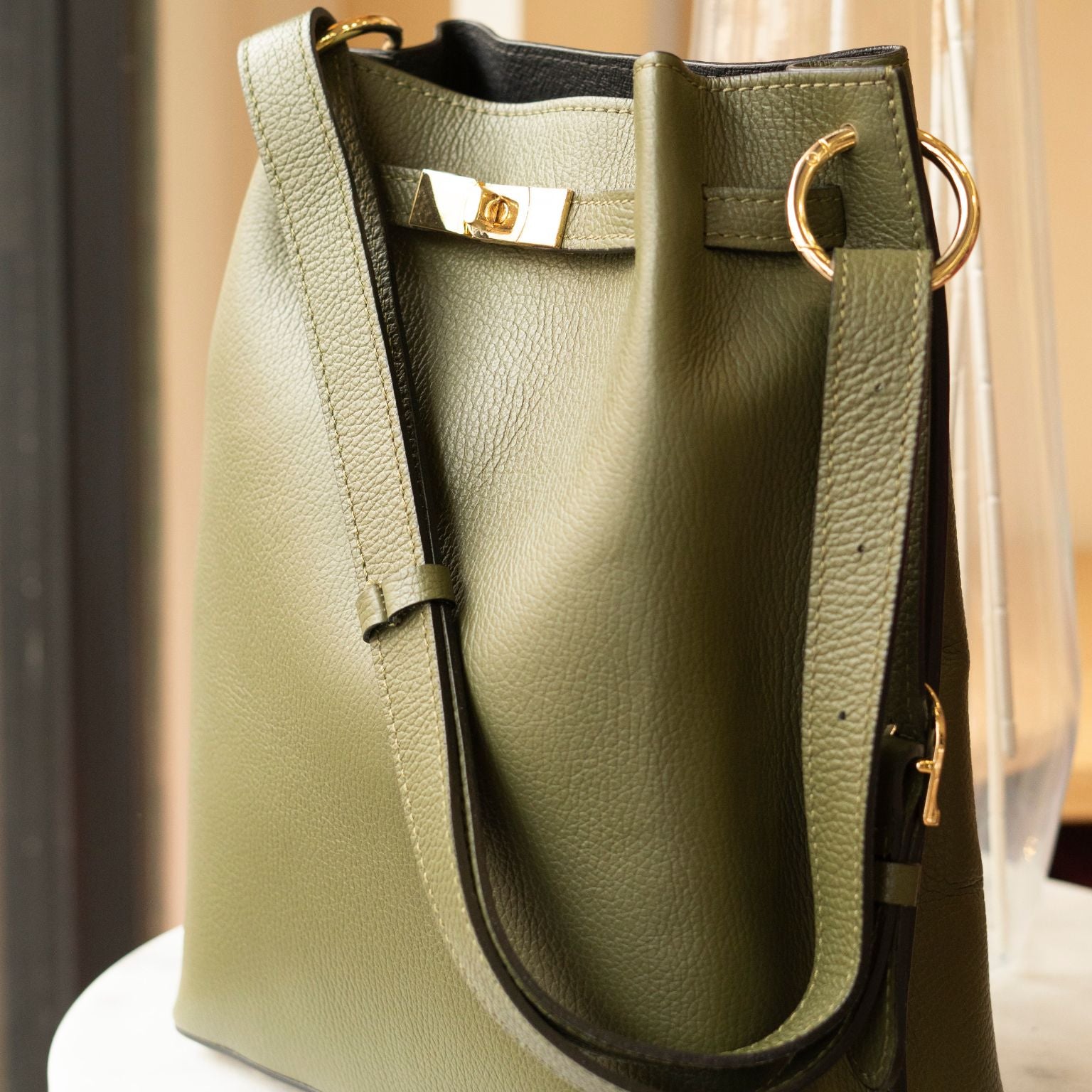 secchiello in pelle verde